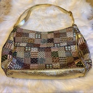 💌SAS Leather Patchwork Vintage Gold Metallic Bag